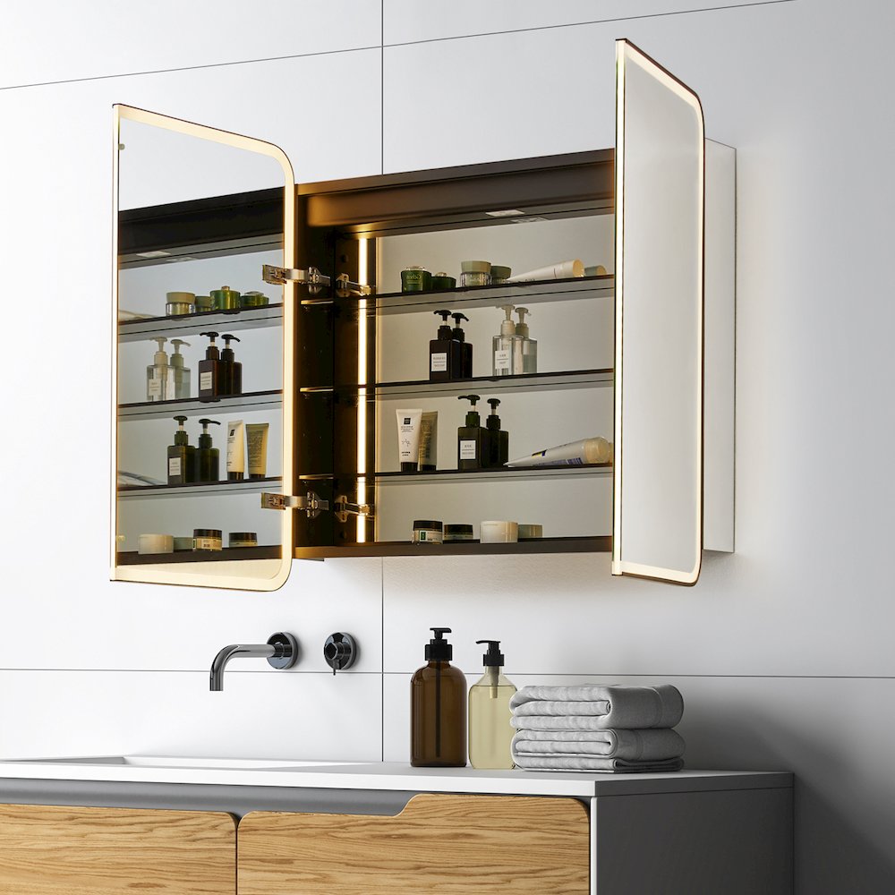 36"x32" Rectangular Bathroom Black Aluminum Mirror Medicine Cabinet. Picture 7