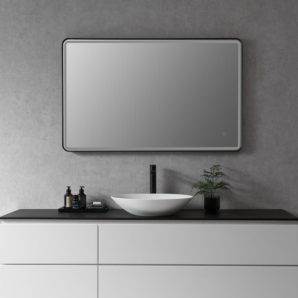 Framed in Matt Black Modern Bathroom/Vanity LED Lighted Wall Mirror. Picture 6