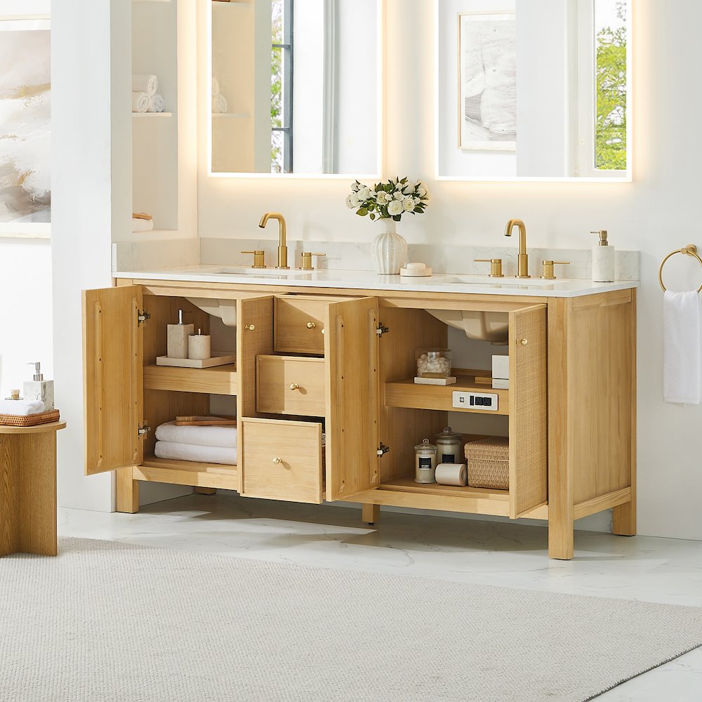 Cedar 72" Double Bathroom Vanity in Natural Wood. Picture 4