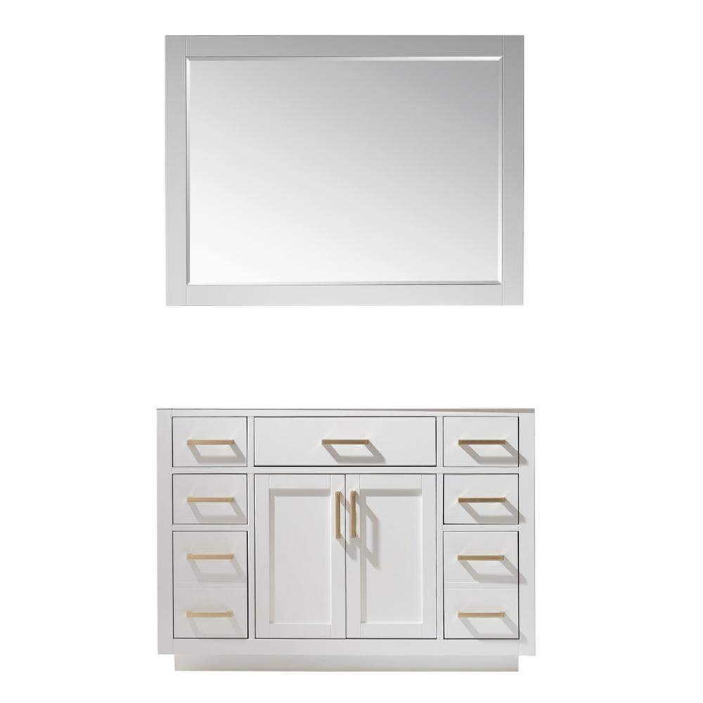 48" Single Bathroom Vanity Cabinet Only in White and Mirror, without Countertop. Picture 6