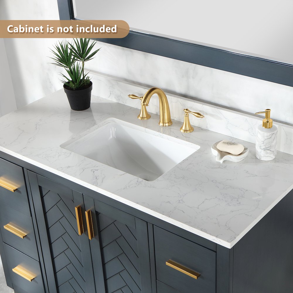 Ceres 49. in Engineered Stone Vanity Top in Grain White with Single White Sink. Picture 5