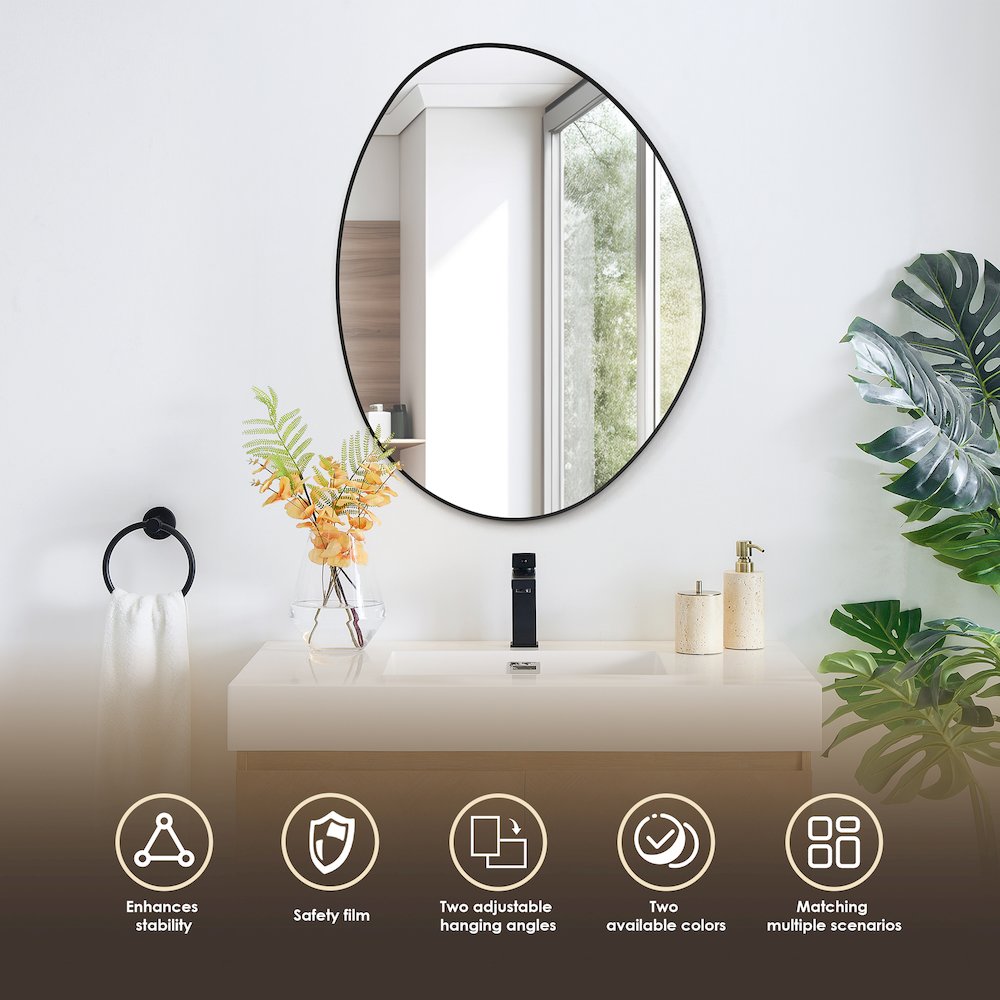 28"x36" Irregular Aluminum Framed in Matte Black Modern Bathroom Wall Mirror. Picture 7