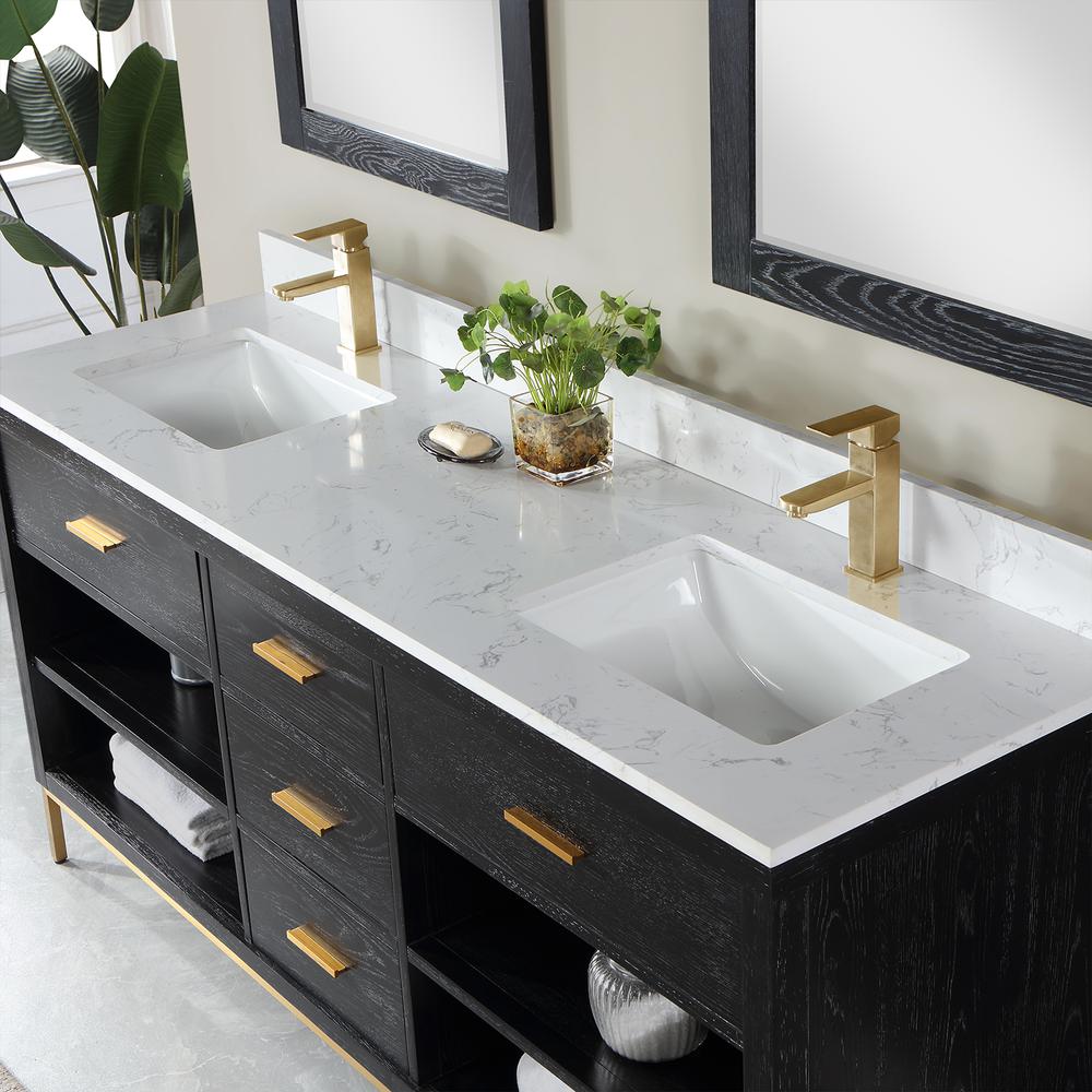72" Double Bathroom Vanity Set in Black Oak with Mirror. Picture 7