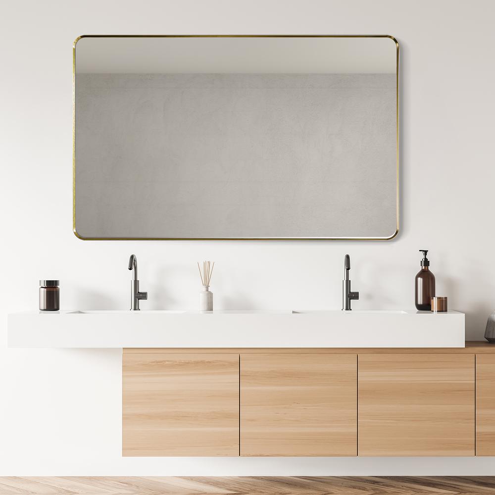 Nettuno 48" Rectangle Bathroom/Vanity Brushed Gold Aluminum Framed Wall Mirror. Picture 14