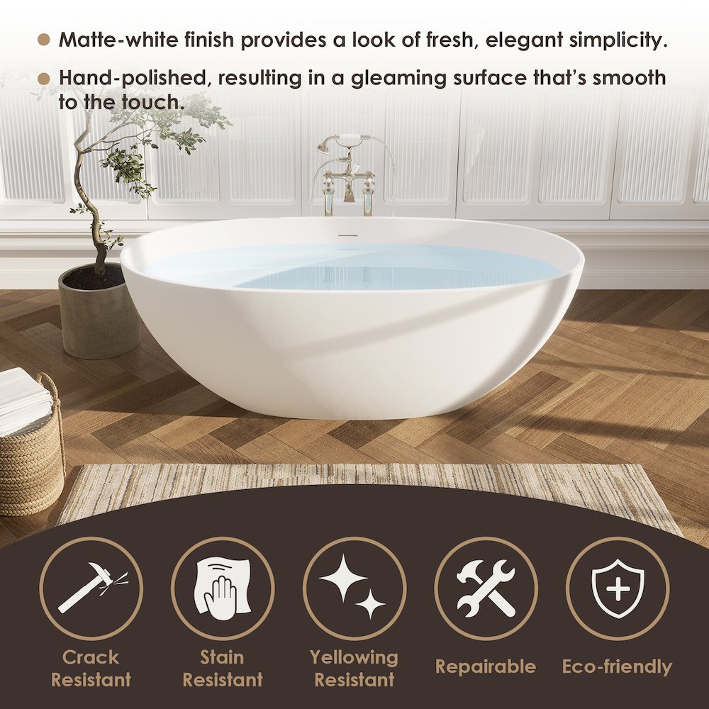 65" x 30" Solid Surface Soaking Bathtub and Integrated Overflow. Picture 15