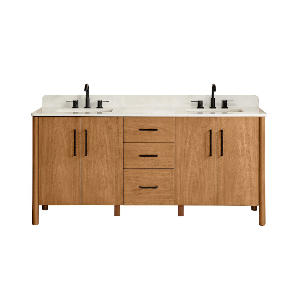 72" Double Bathroom Vanity in Mango Brown with Grain White. Picture 1