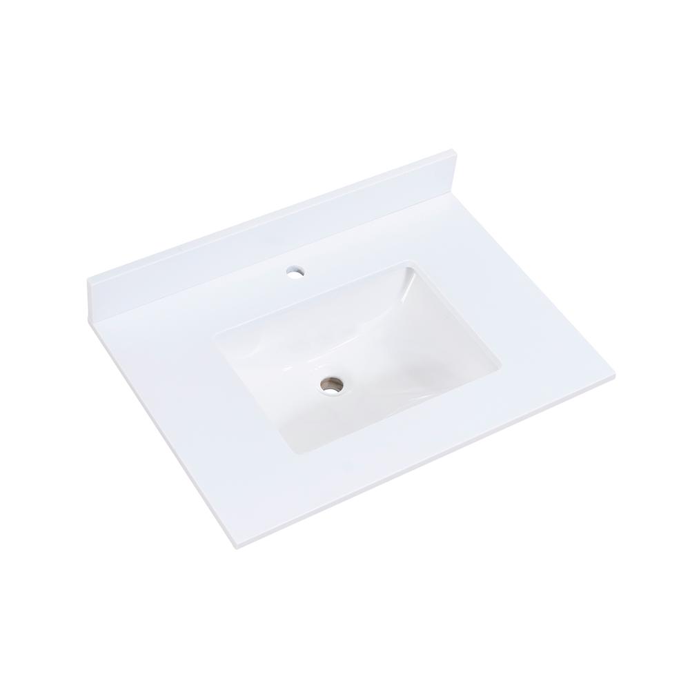 30 in. Composite Stone Vanity Top in Snow White with White Sink. Picture 1