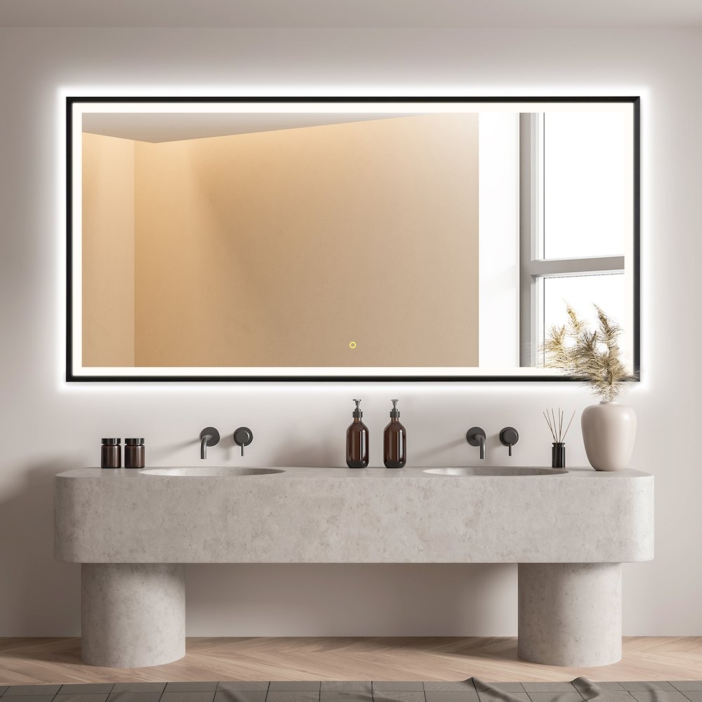 72"x36" Rectangular Wall Mirror in Matte Black Aluminum Framed. Picture 7