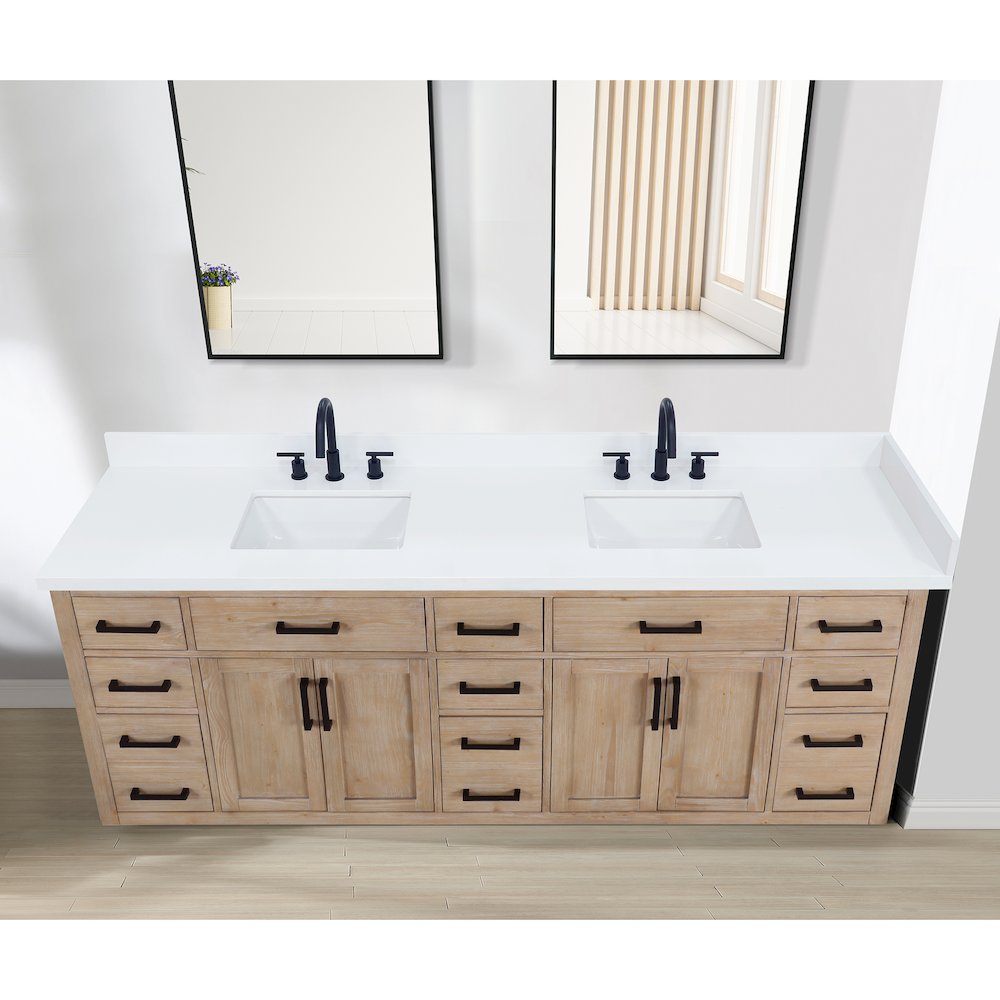 Caorle 84. in Engineered Stone Vanity Top in Snow White with White Sink. Picture 7