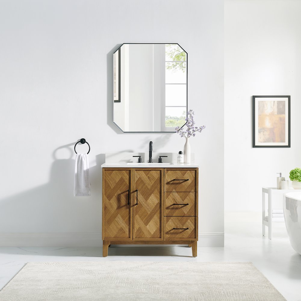 Clara 36" Single Bathroom Vanity in Weathered Brown. Picture 2