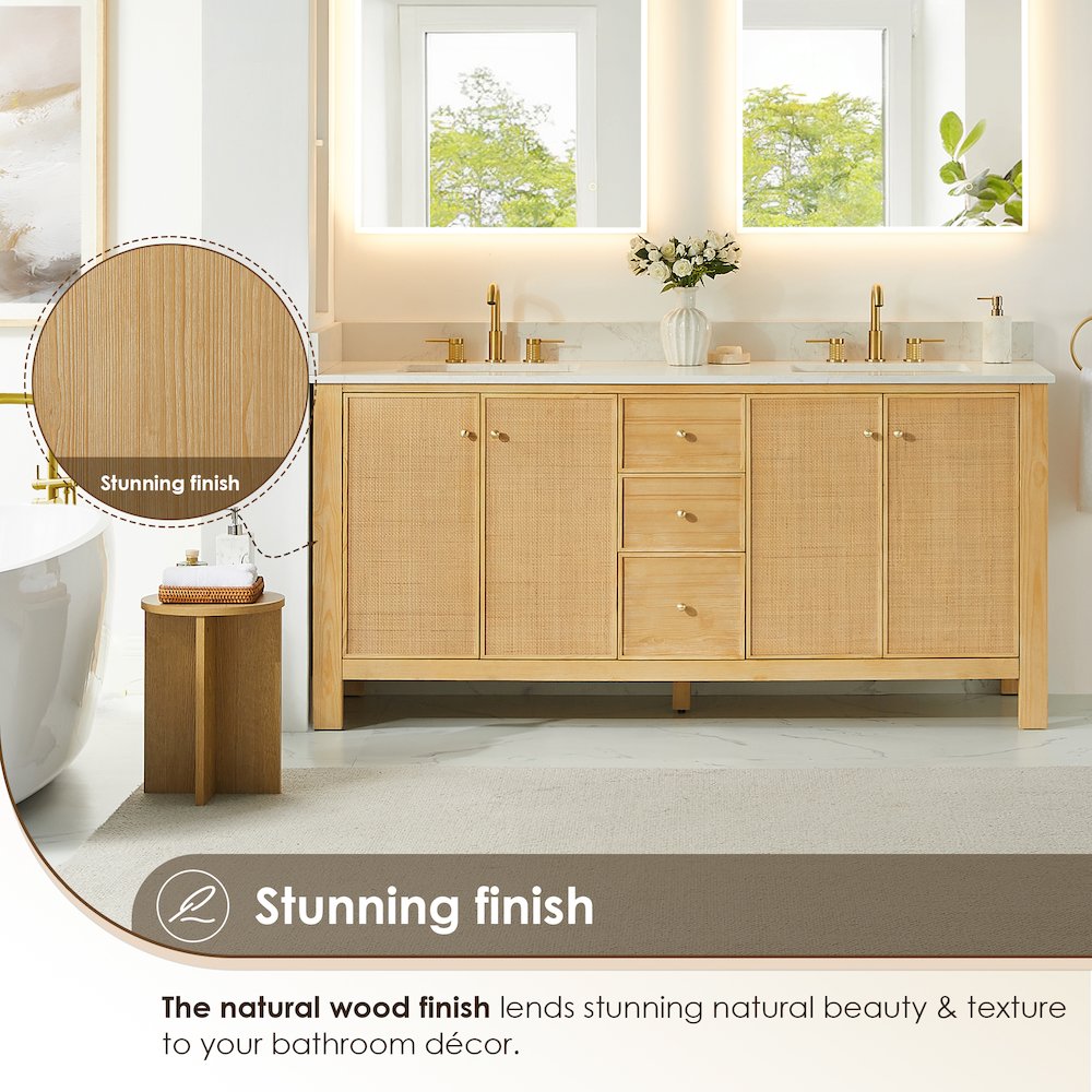 Cedar 72" Double Bathroom Vanity in Natural Wood. Picture 6