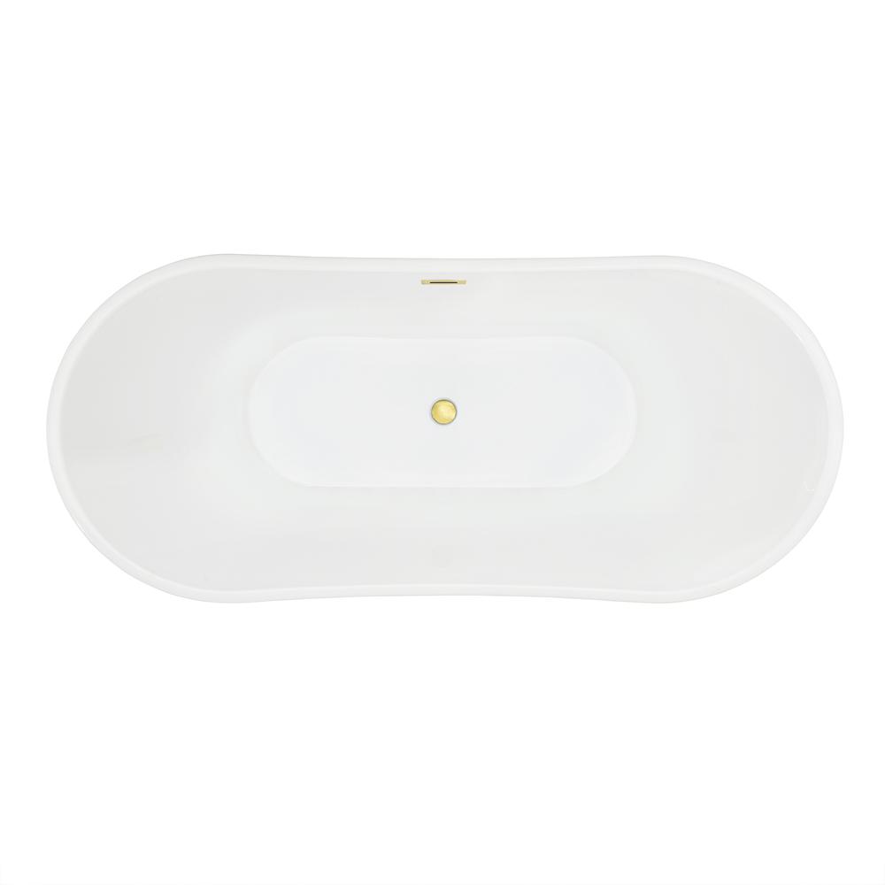 Vansza 67" x 32" Flatbottom Freestanding Acrylic Soaking Bathtub in Glossy White. Picture 4