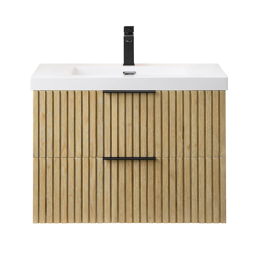 Single Bathroom Vanity in Nature Brown White Artificial Drop-in Sink. Picture 1