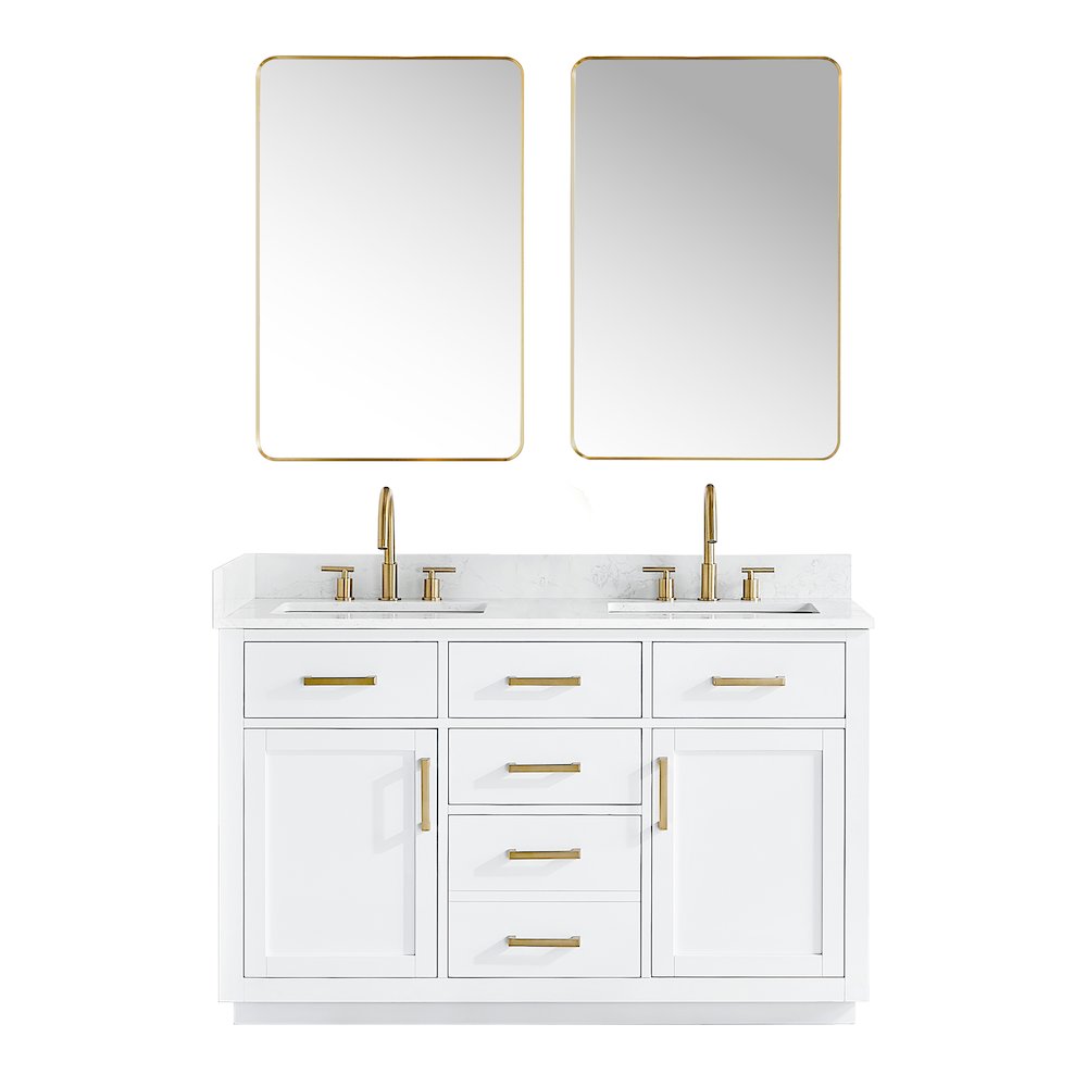 54" Double Bathroom Vanity in White with Grain White. Picture 1