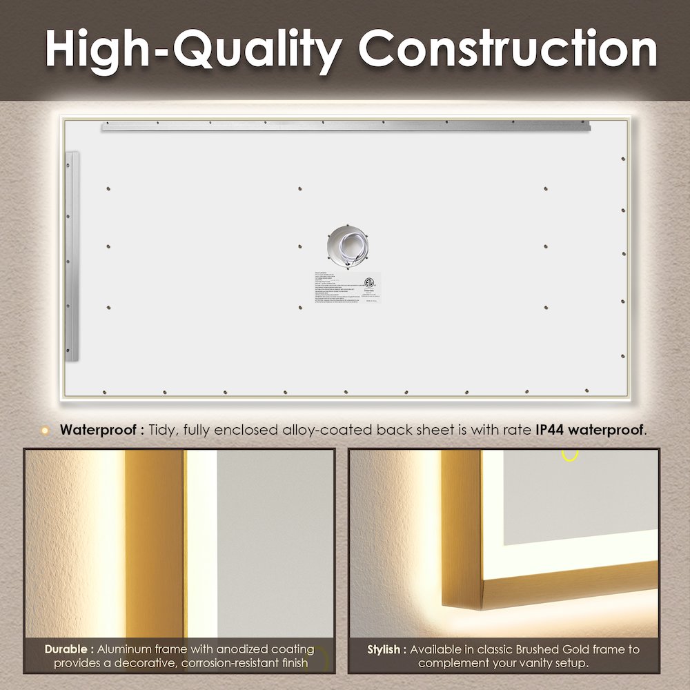 84"x42" Rectangular Wall Mirror in Brushed Gold Aluminum Framed. Picture 13