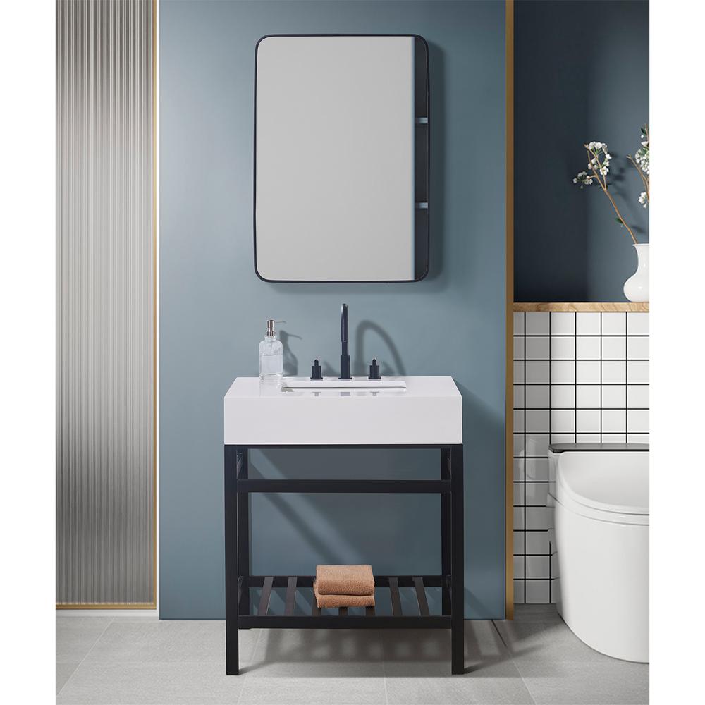 30. in Composite Stone Vanity Top in Snow White Apron with White Sink. Picture 8