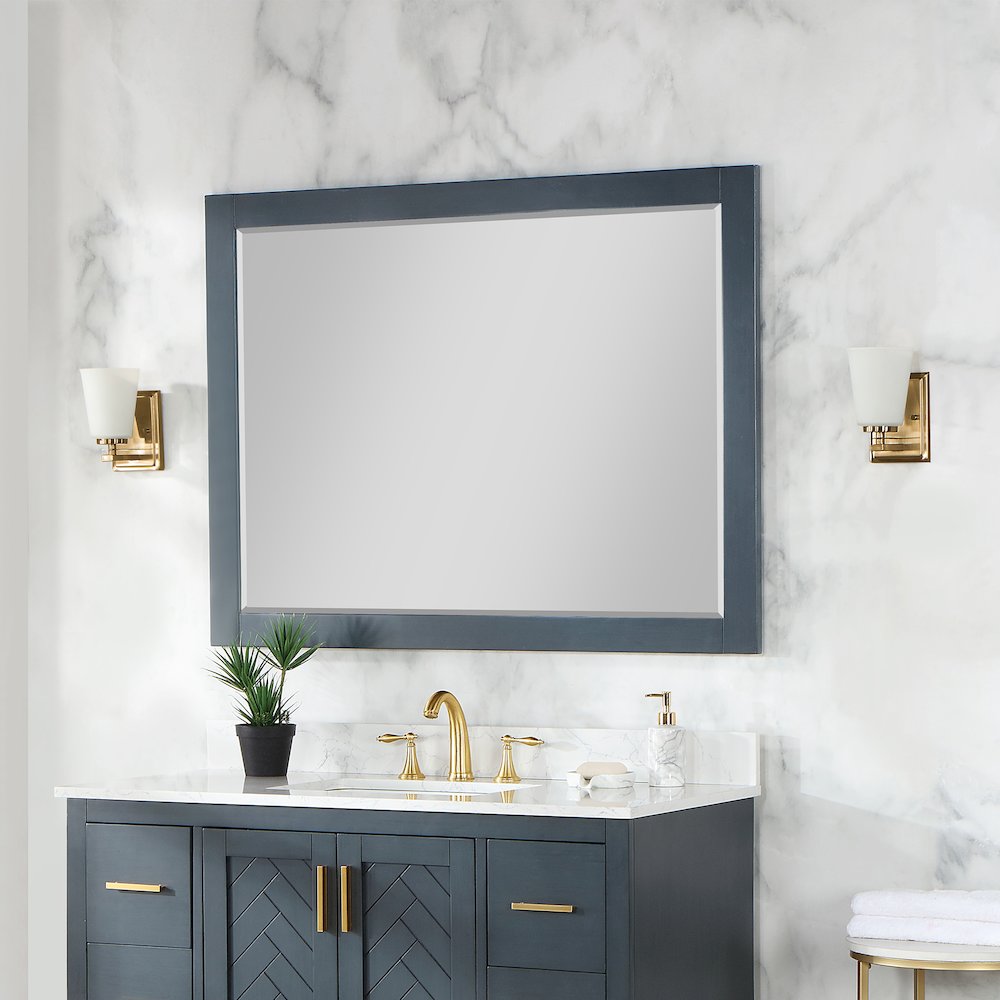 48" Rectangular Bathroom Wood Framed Wall Mirror in Classical Blue. Picture 4