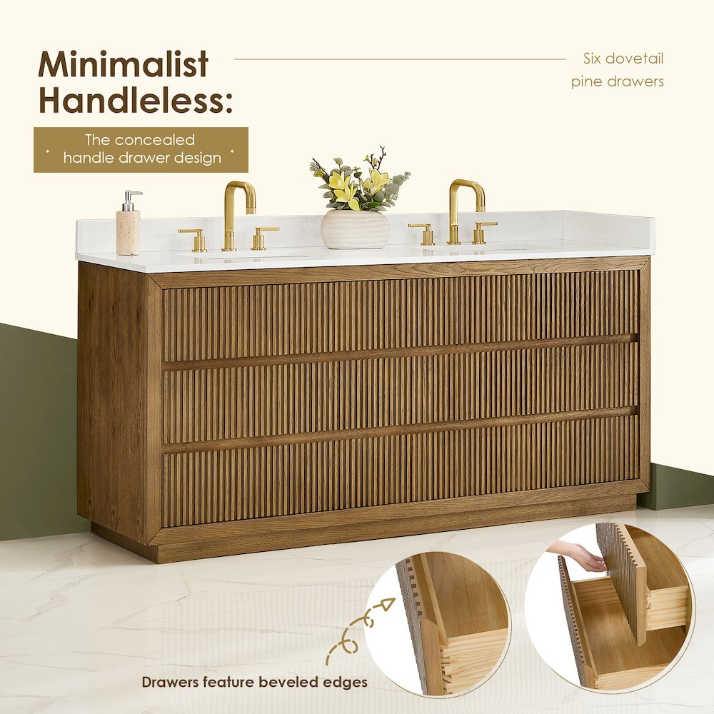 Navan 72" Double Bathroom Vanity in Weathered Brown. Picture 8