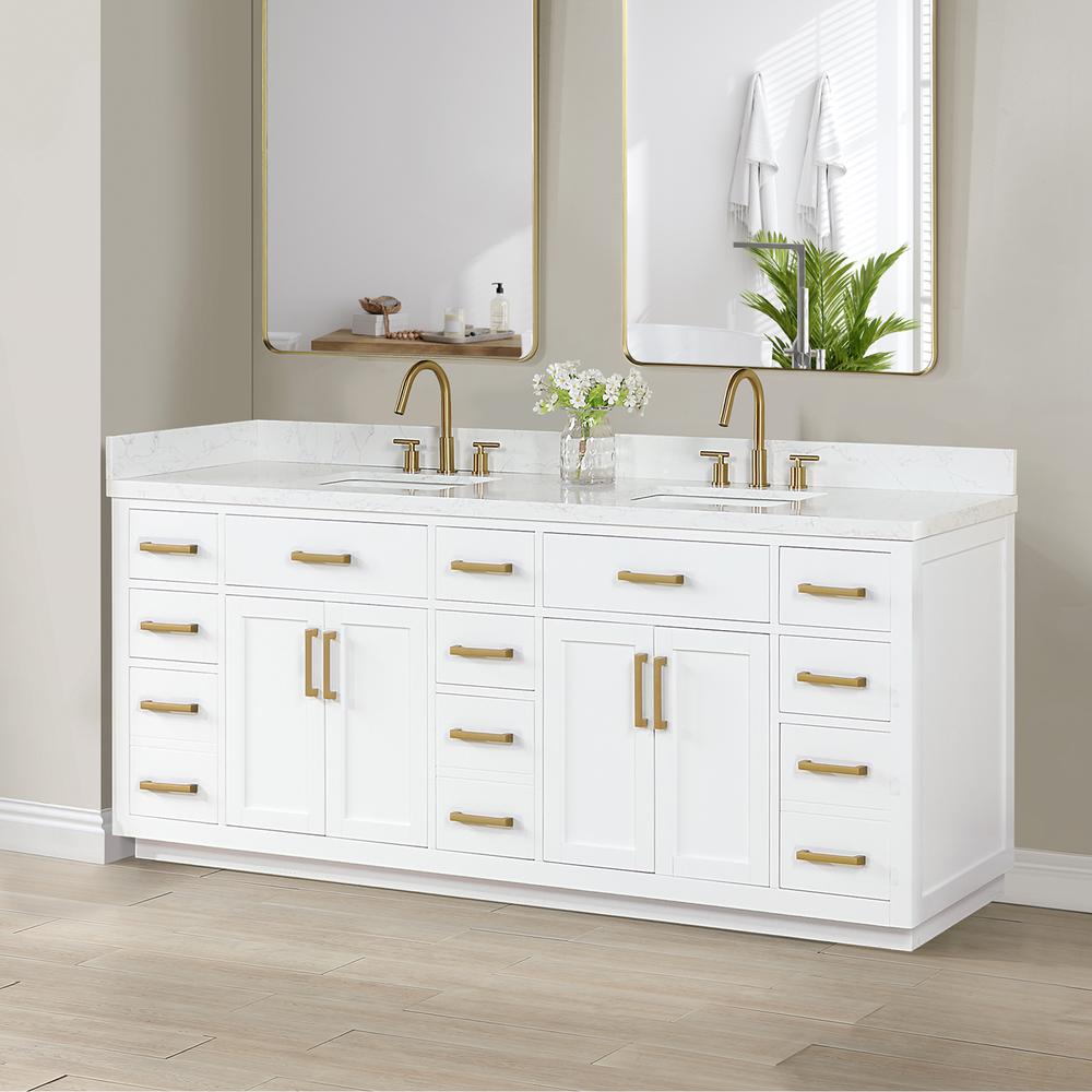 84" Double Bathroom Vanity in White without Mirror. Picture 7