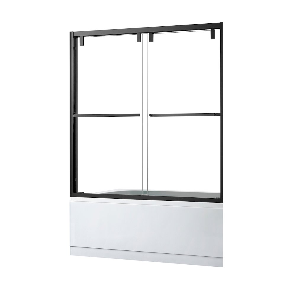 By Pass Semi Frameless Tub Door in Matte Black with Clear Glass. Picture 2