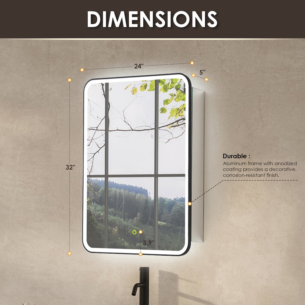 24"x32" Rectangular Bathroom Black Aluminum Mirror Medicine Cabinet. Picture 18
