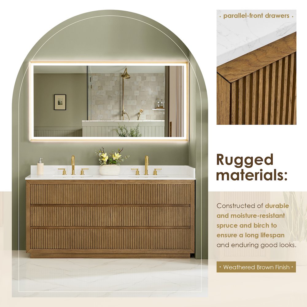 Navan 72" Double Bathroom Vanity in Weathered Brown. Picture 6