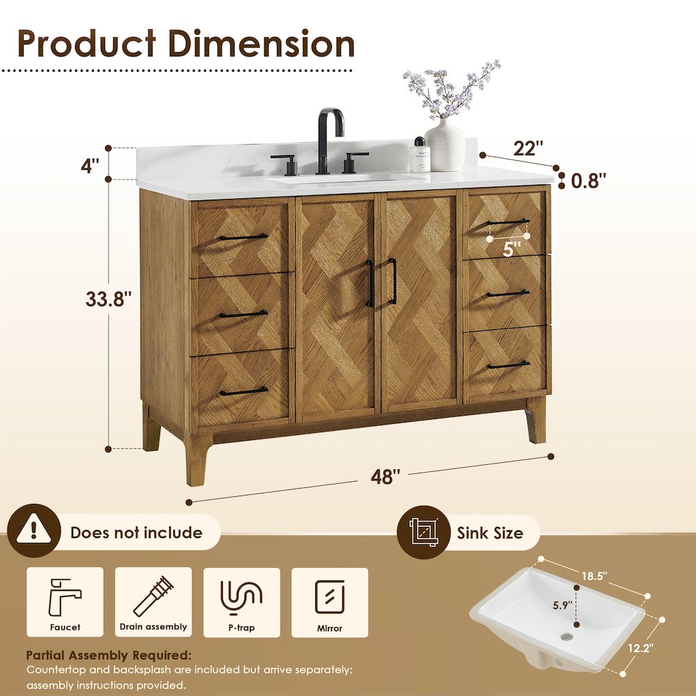 Clara 48" Single Bathroom Vanity in Weathered Brown. Picture 13