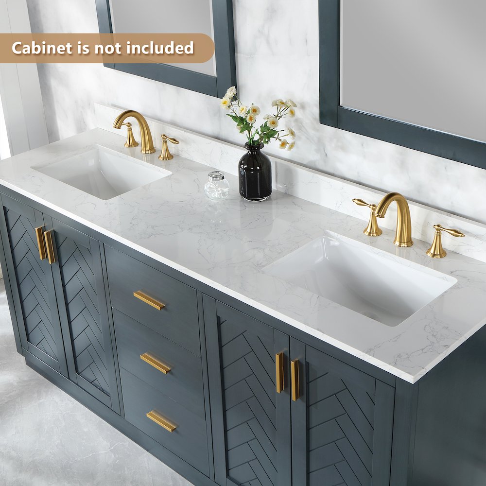 Ceres 73. in Engineered Stone Vanity Top in Grain White with Double White Sink. Picture 5
