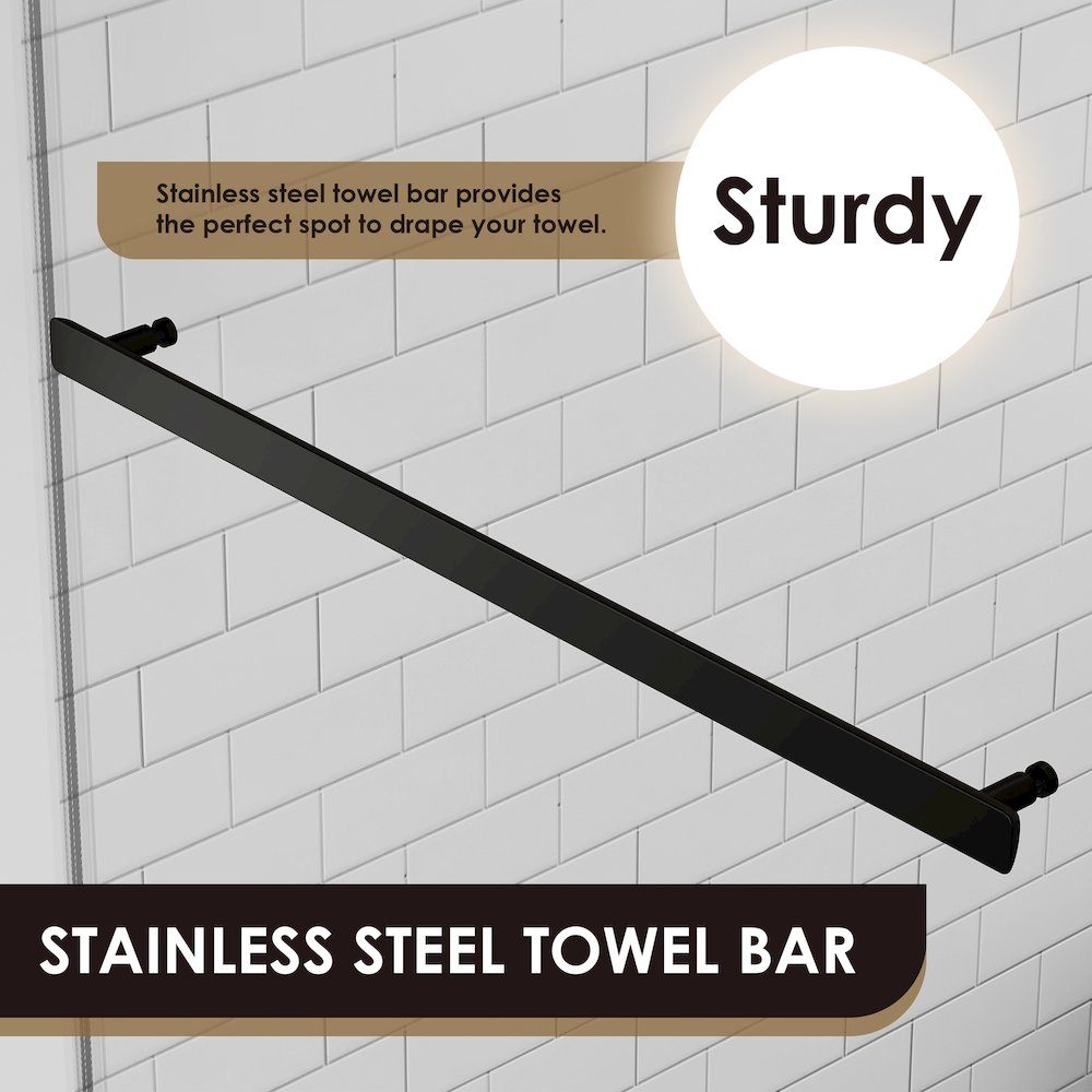 By Pass Frameless Shower Door in Matte Black with Clear Glass. Picture 11