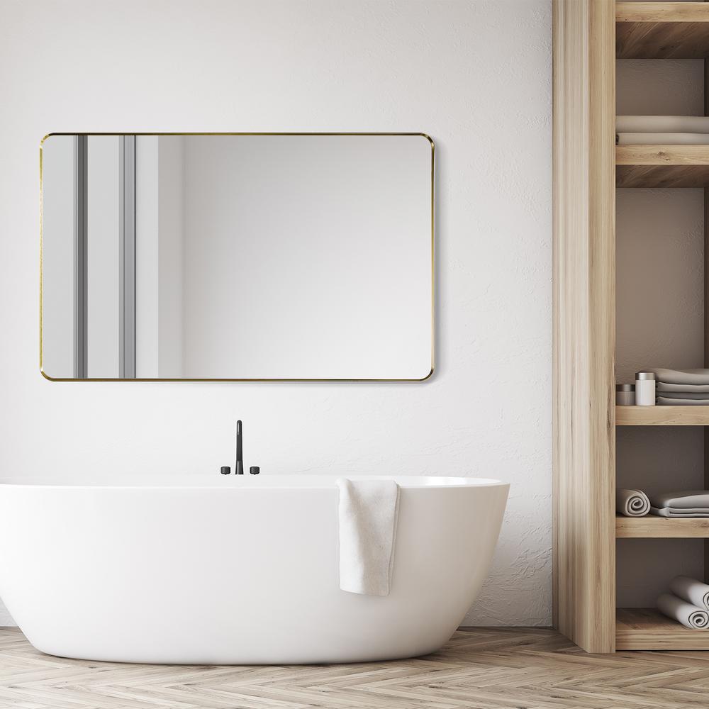 Nettuno 48" Rectangle Bathroom/Vanity Brushed Gold Aluminum Framed Wall Mirror. Picture 8