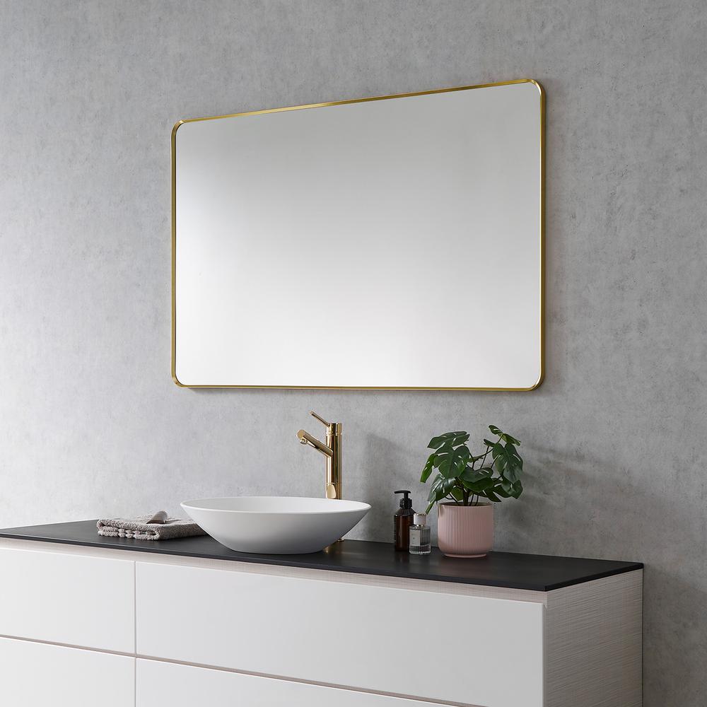 Nettuno 48" Rectangle Bathroom/Vanity Brushed Gold Aluminum Framed Wall Mirror. Picture 6