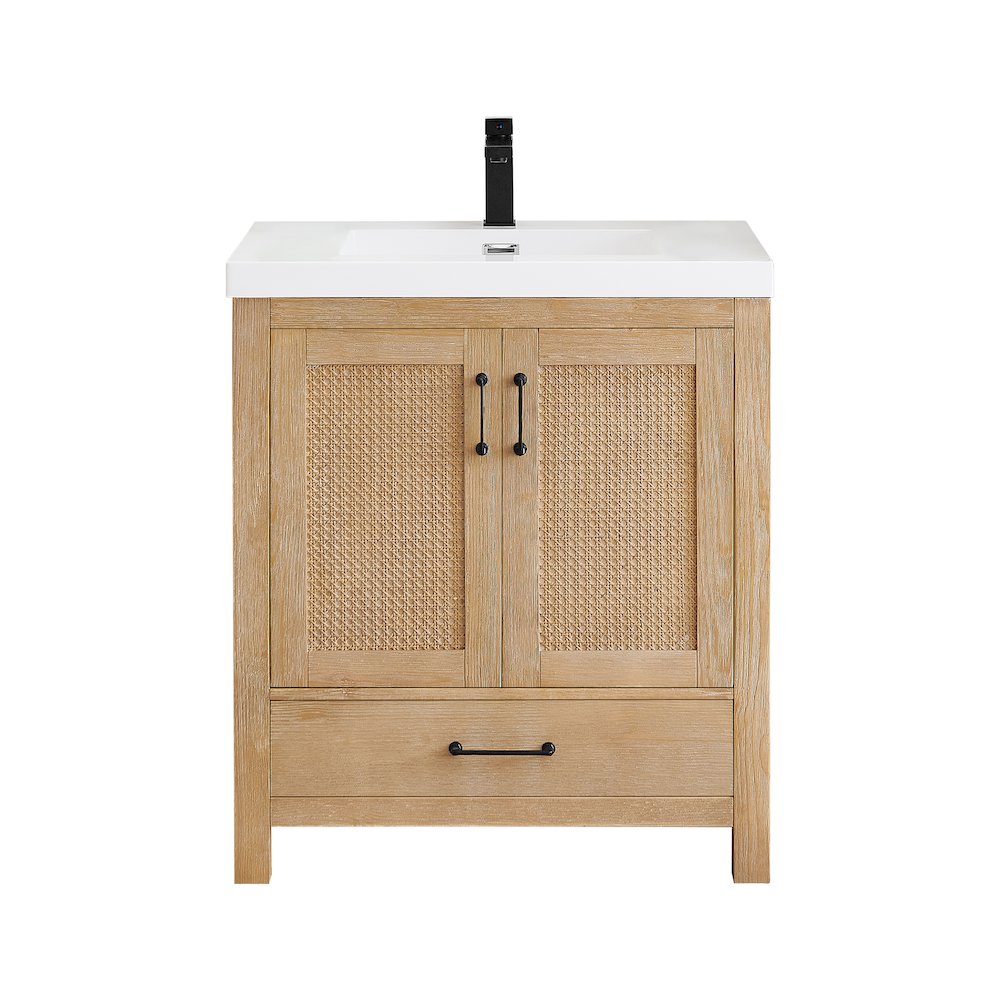 Single Bathroom Vanity in Light Brown White Artificial Drop-in Sink. Picture 1