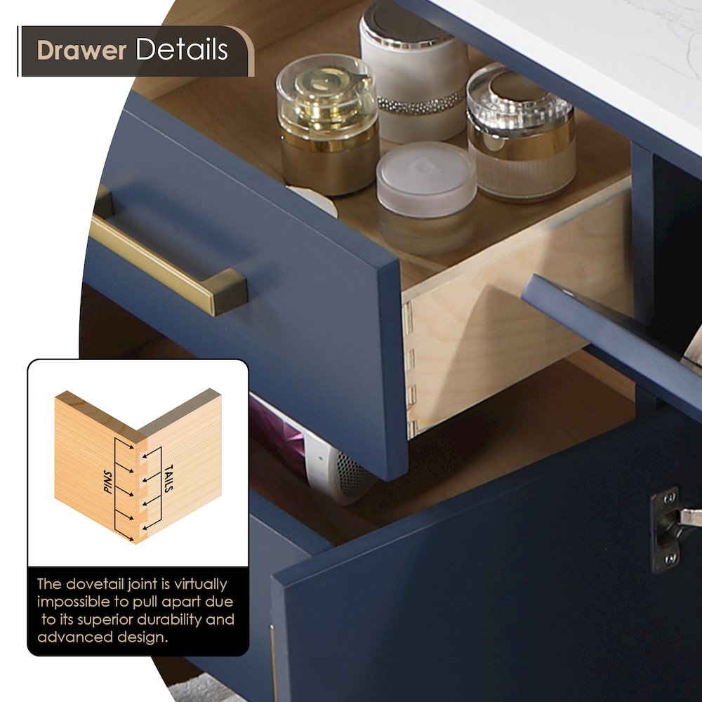 54" Double Bathroom Vanity in Royal Blue with Grain White. Picture 9