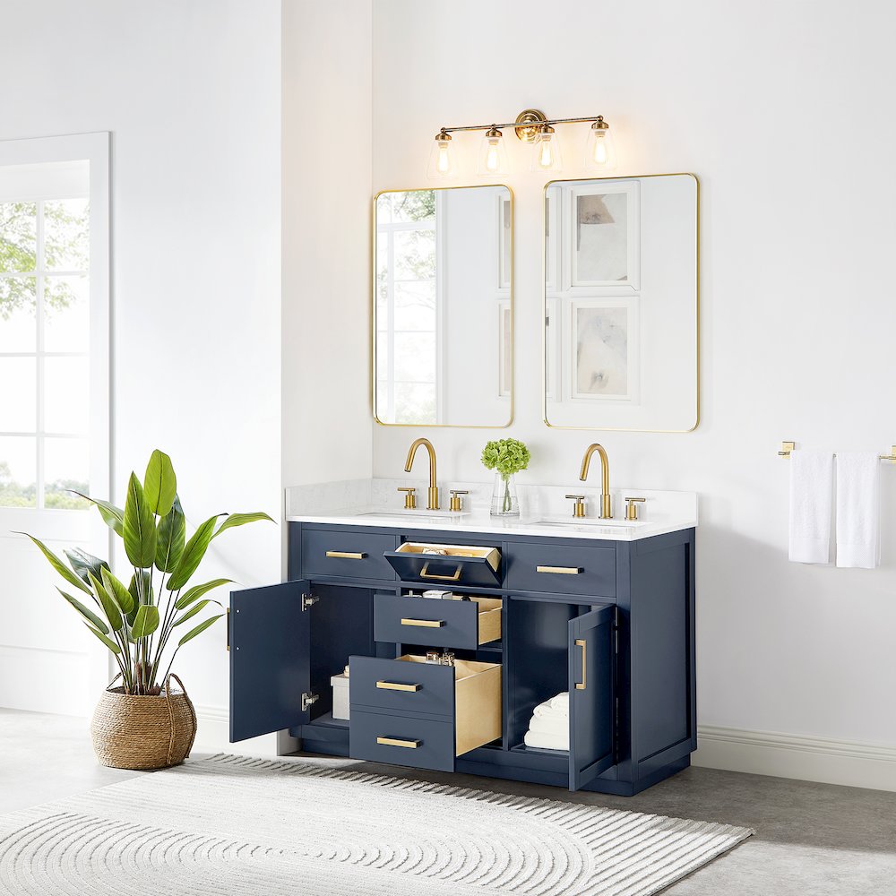 54" Double Bathroom Vanity in Royal Blue with Grain White. Picture 4