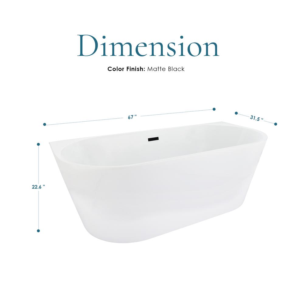Satchi 67" x 32" Flatbottom Freestanding Acrylic Soaking Bathtub in Glossy White. Picture 5