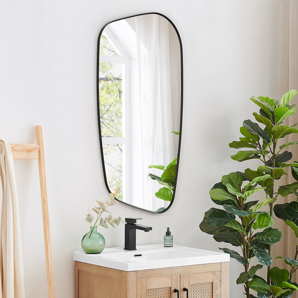 26"x48" Novelty Aluminum Framed in Matte Black Modern Bathroom Wall Mirror. Picture 3