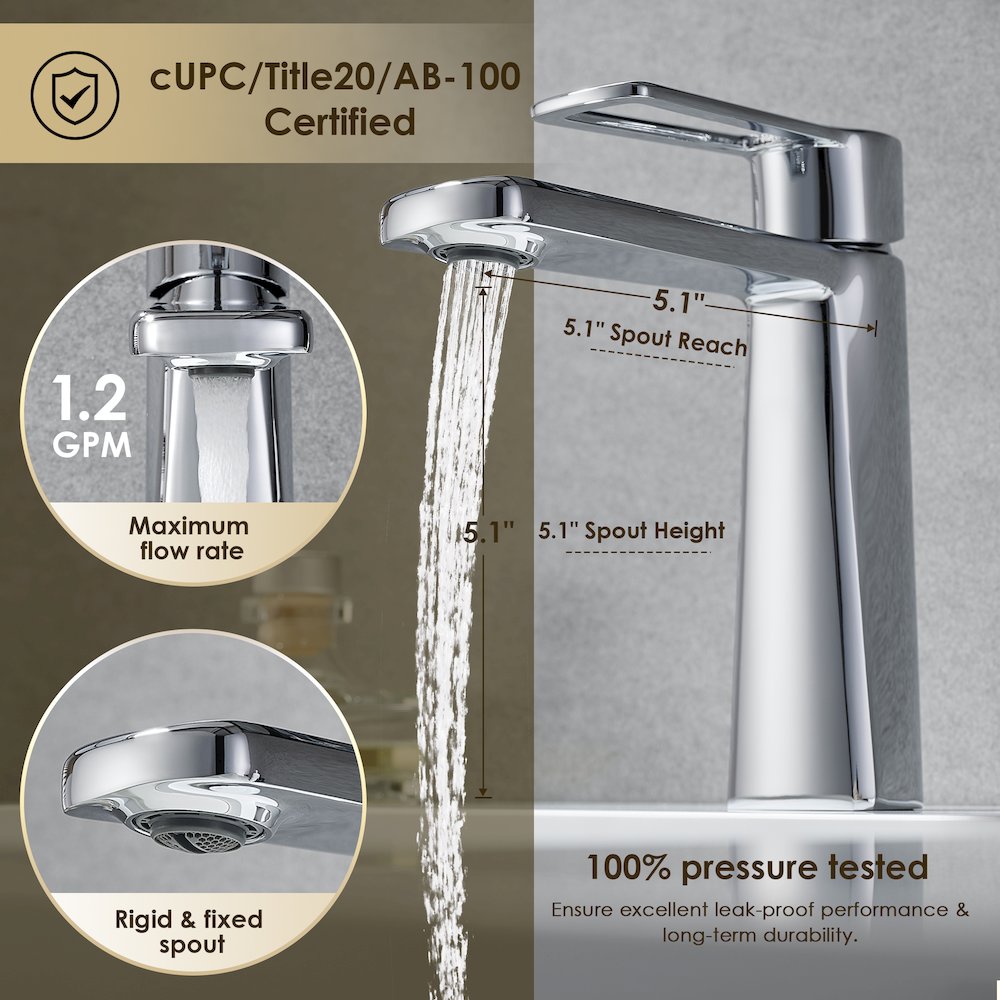 Single Hole Single-Handle Bathroom Faucet in Prolished Chrome. Picture 10