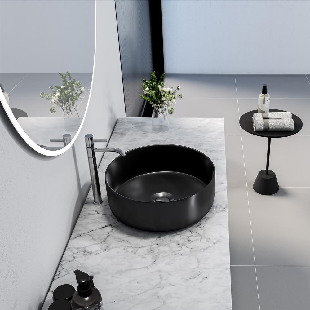 14 in. Round Black Finish Ceramic Vessel Bathroom Vanity Sink. Picture 9