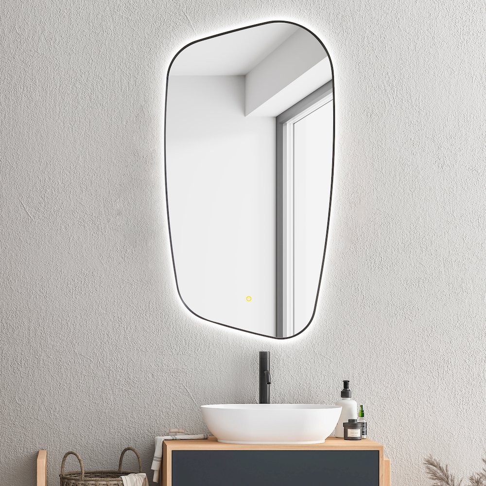 26"x48" Anti-Fog Wall Mirror in Matte Black Aluminum Framed. Picture 6