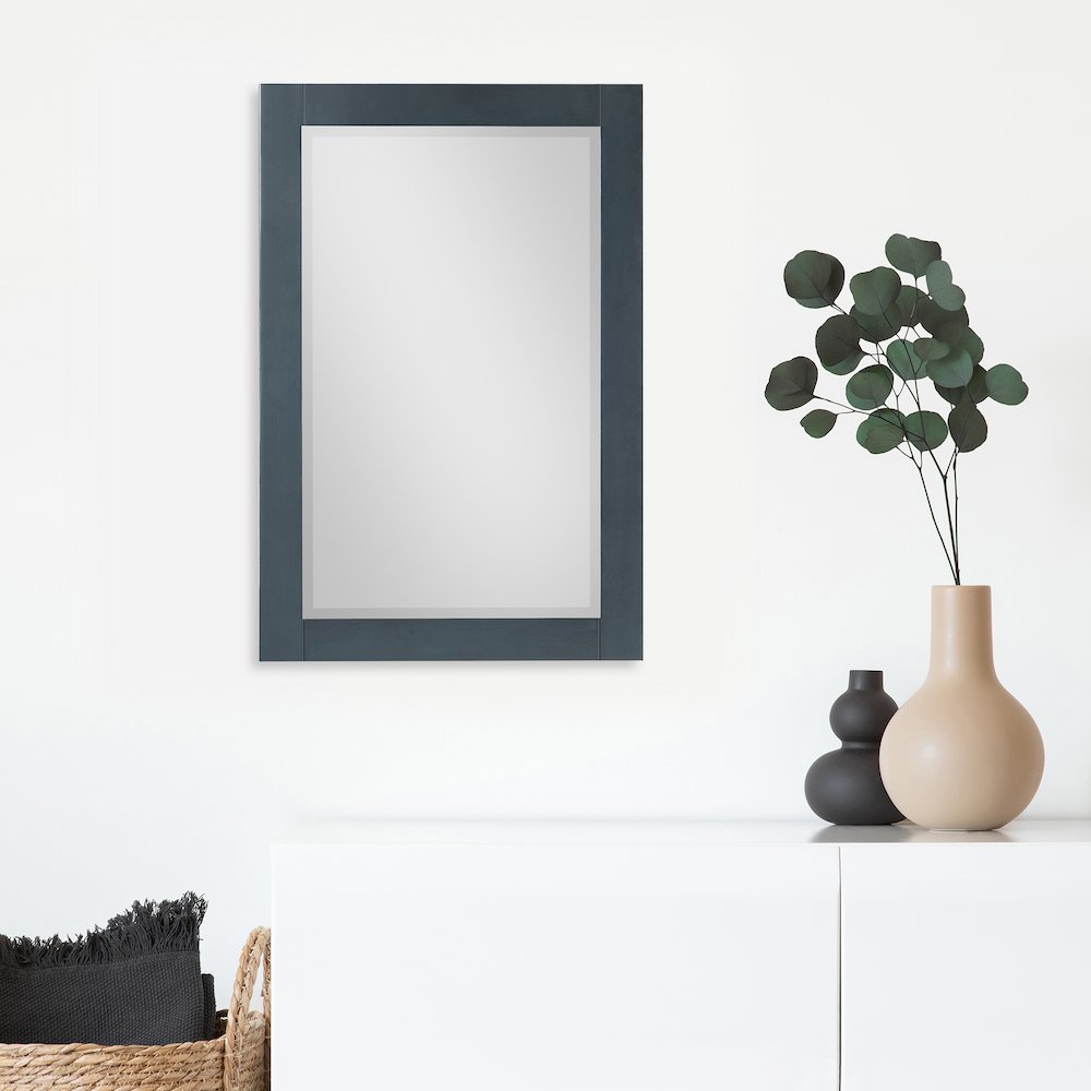 24" Rectangular Bathroom Wood Framed Wall Mirror in Classical Blue. Picture 9