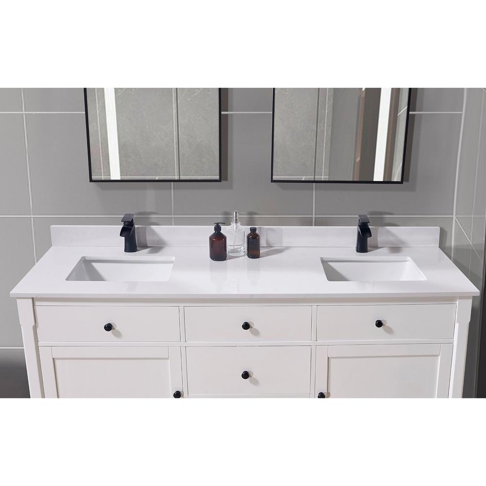 73 in. Composite Stone Vanity Top in Jazz White with White Sink. Picture 7