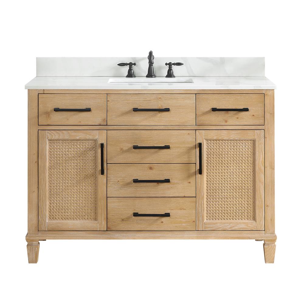 Single Bathroom Vanity in Weathered Fir with Stone Countertop without Mirror. Picture 1