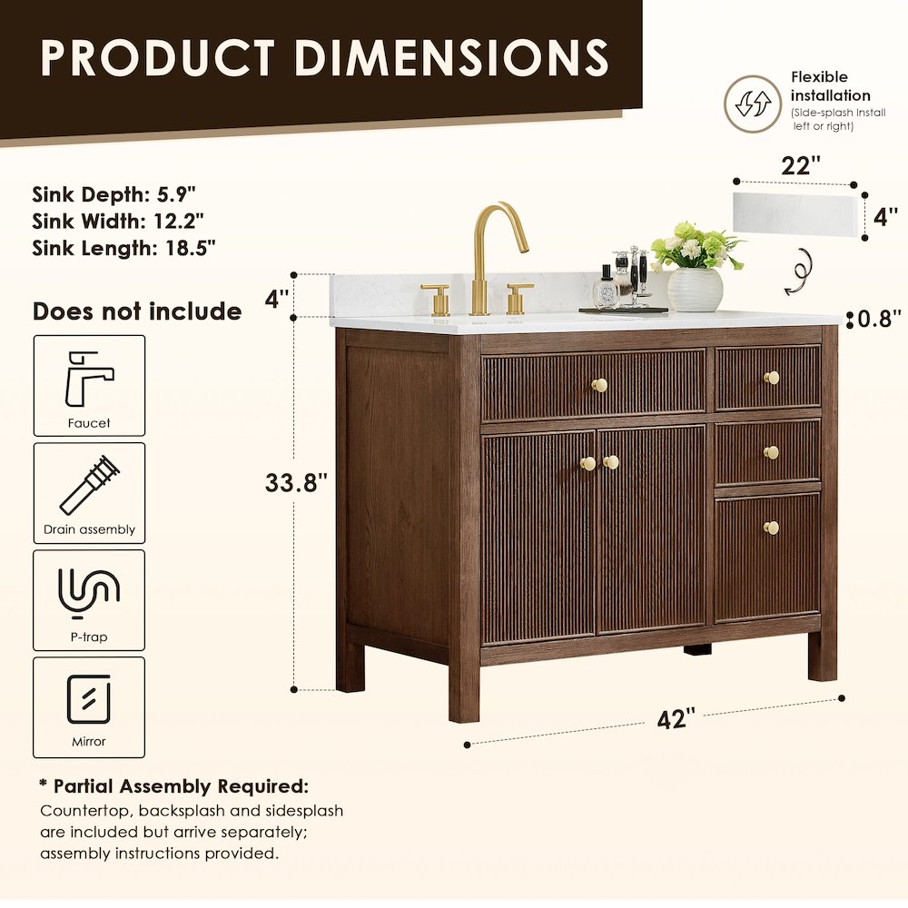 Cerrito 42" Single Bathroom Vanity in Brown Brushed Oak. Picture 12