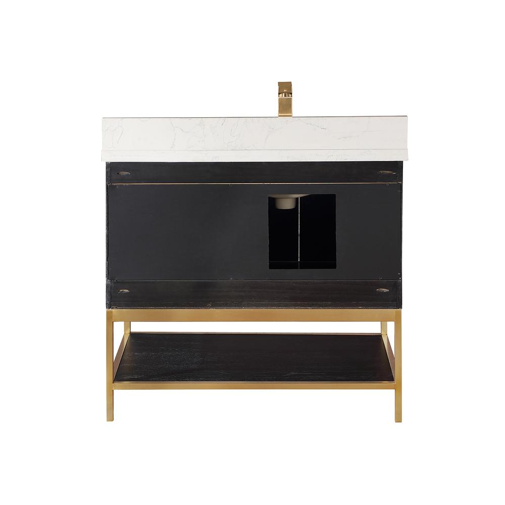 36" Single Bathroom Vanity Set in Black Oak with Mirror. Picture 2