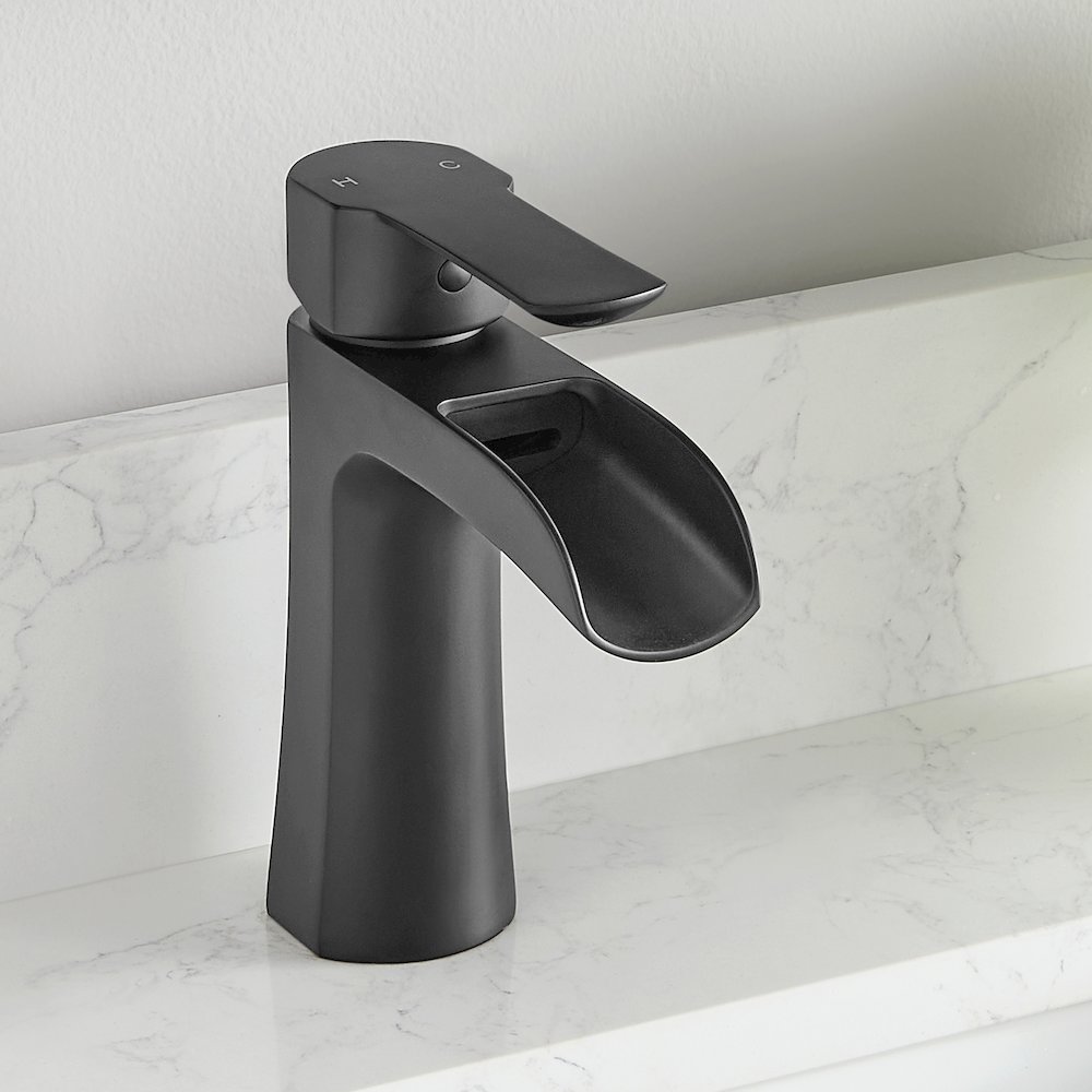 Single Hole Single-Handle Waterfall Bathroom Faucet in Matte Black. Picture 4