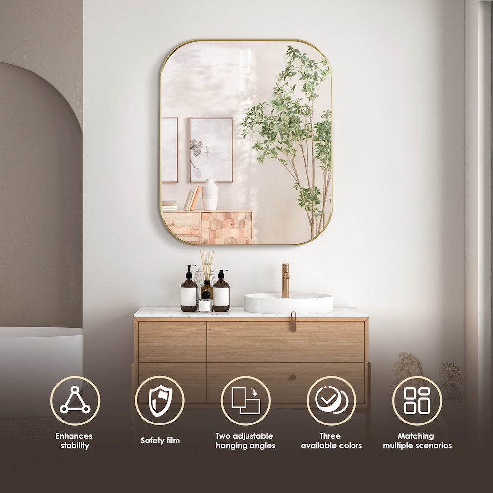 36x30" Rectangular Aluminum Framed in Brushed Gold Modern Bathroom Wall Mirror. Picture 7