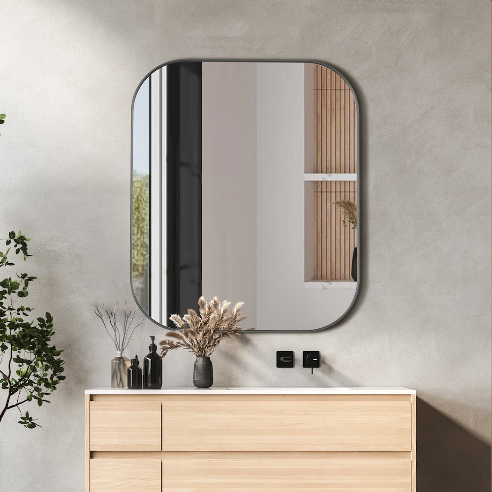 36x30" Rectangular Aluminum Framed in Gunmetal Modern Bathroom Wall Mirror. Picture 5