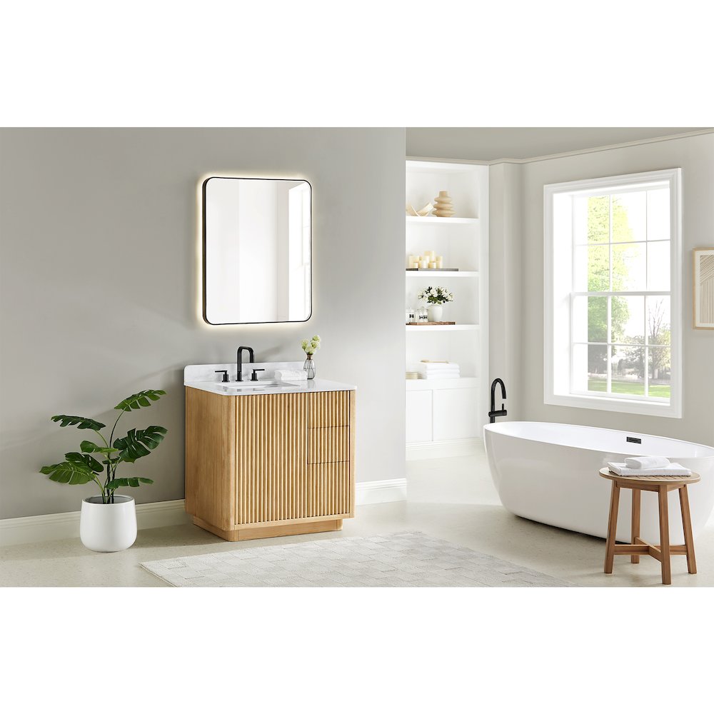 36" Single Bathroom Vanity in Washed Light Brown with Grain White. Picture 16