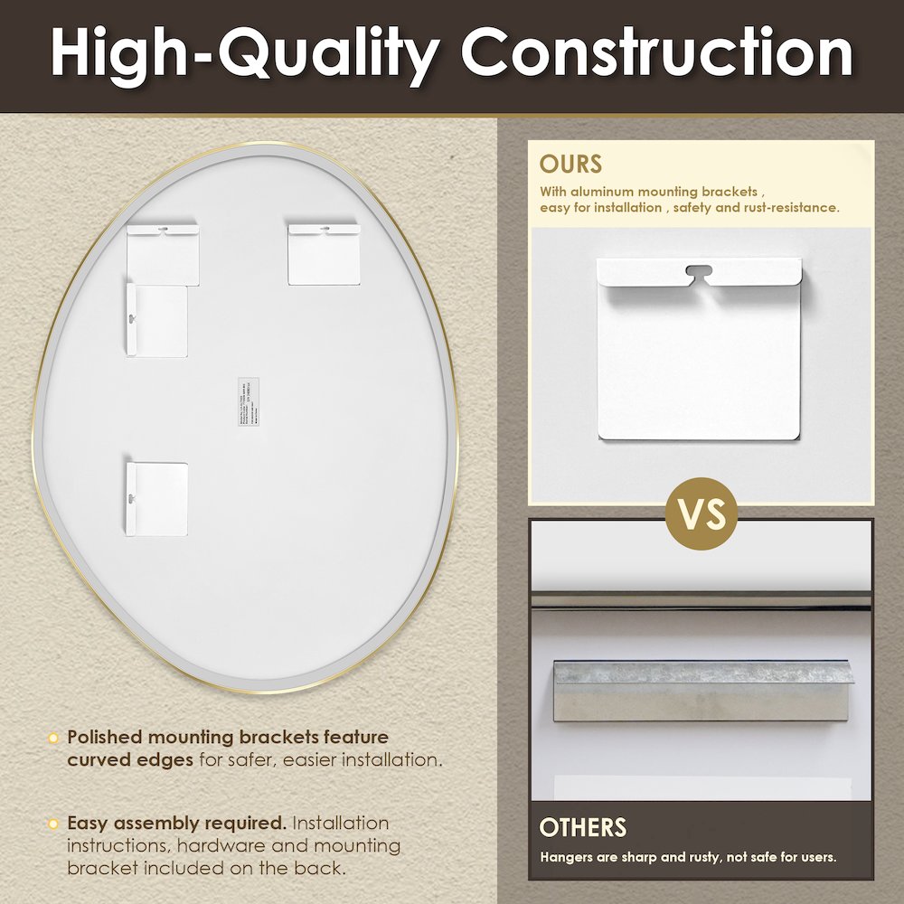 28"x36" Irregular Aluminum Framed in Brushed Gold Modern Bathroom Wall Mirror. Picture 10