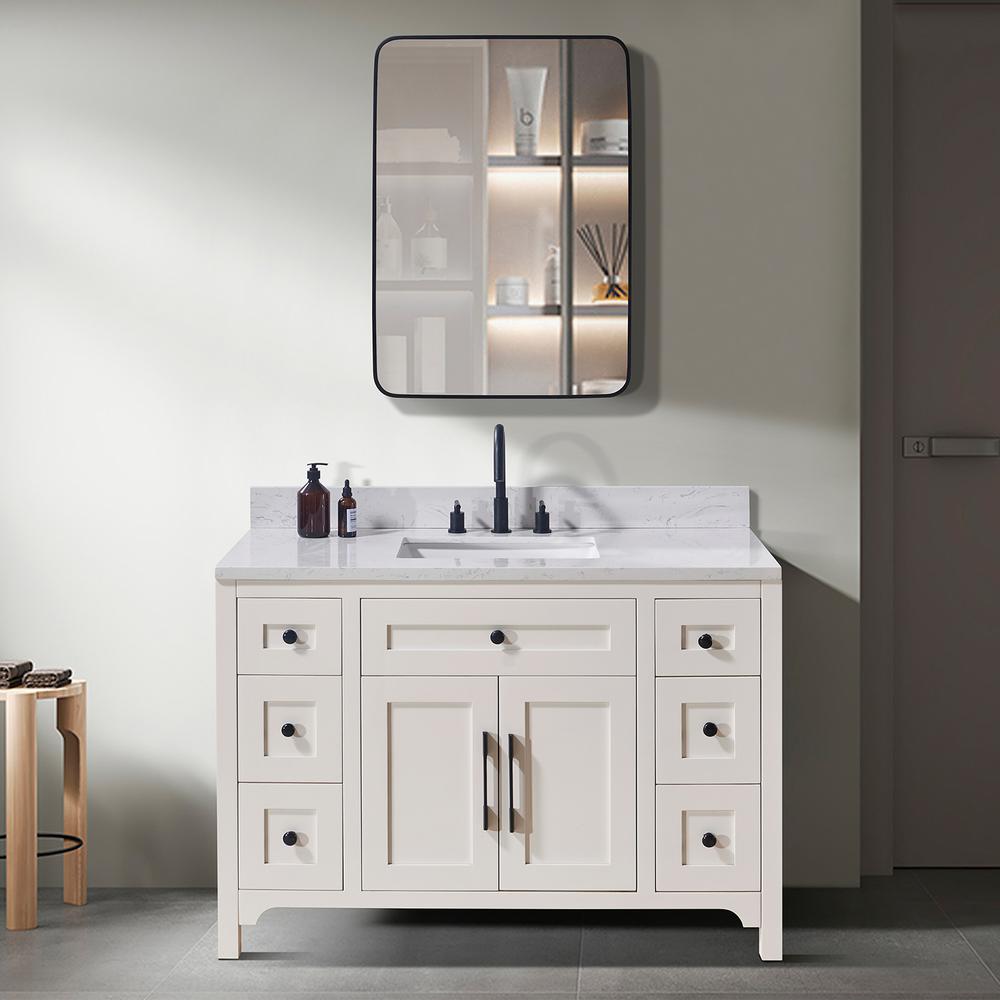 49. in Composite Stone Vanity Top in Aosta White with White Sink. Picture 9